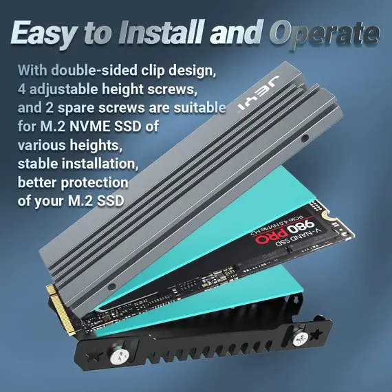 JEYI M.2 SSD Heatsink, 2280 NVME NGFF SSD Cooling Full Aluminum Cooler Radiator with Thermal Silicone Pad for Motherboard / PS5