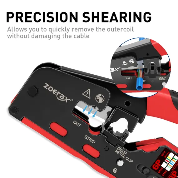 ZoeRax RJ45 CAT7 CAT6A Crimping Tool for Cat7/6a/6/5e Network Connector Wire Cutter Wire Stripper Ethernet Crimper with Blades
