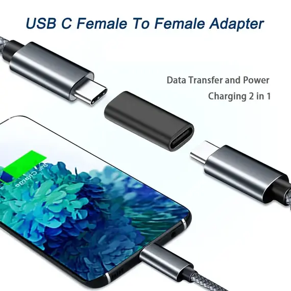 USB C Female to Female Adapter USB C 3.1 Coupler for Connecting Two Type C Cable, for Phone Tablet and Extension Connecto