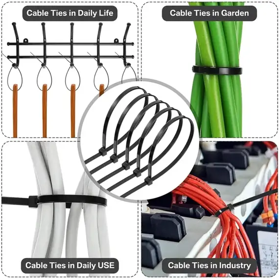 Self-locking plastic nylon tie 100 PCS black 5x300cable tie fastening ring4x200 cable tie zip wraps strap nylon cable tie set