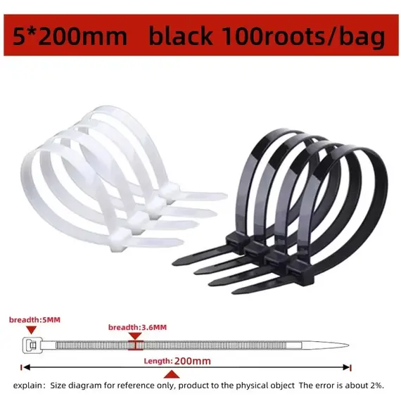 Self-locking plastic nylon tie 100 PCS black 5x300cable tie fastening ring4x200 cable tie zip wraps strap nylon cable tie set