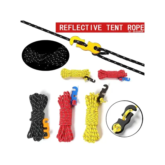 4pcs Durable Camping Tent Ropes Reflective Windproof Reinforced Canopy Accessories with Safety Buckles for Outdoor