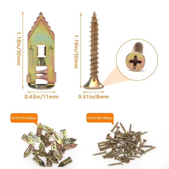 20/50/100/200Pcs Self-Drilling Drywall Anchors and Screws Zinc Plated Steel Hollow Wall Anchors and Screws
