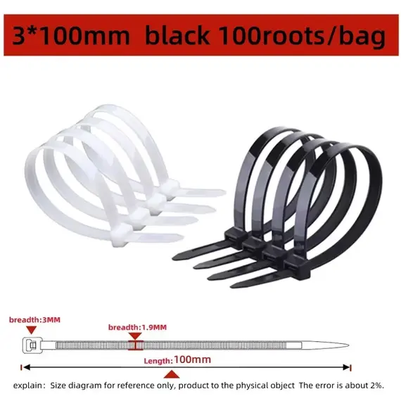 Self-locking plastic nylon tie 100 PCS black 5x300cable tie fastening ring4x200 cable tie zip wraps strap nylon cable tie set