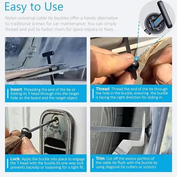 2026 Upgraded Nylon Universal Cable Tie Buckle, Heavy Duty Self-Locking Rivet Zip Ties, Multifunctional Cable Tie Buckle for Car