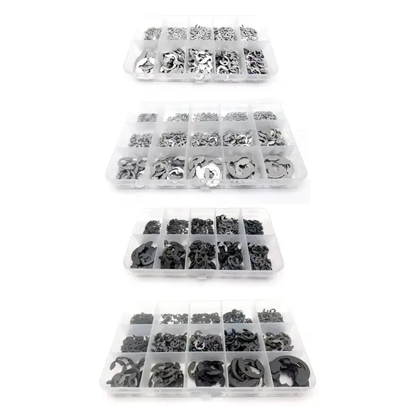 585/1005pcs E Clip Snap Circlip Washer Assortment Kit Box M1.2-M15 Black 65 Mn 304 Stainless Steel External Retaining Ring Set