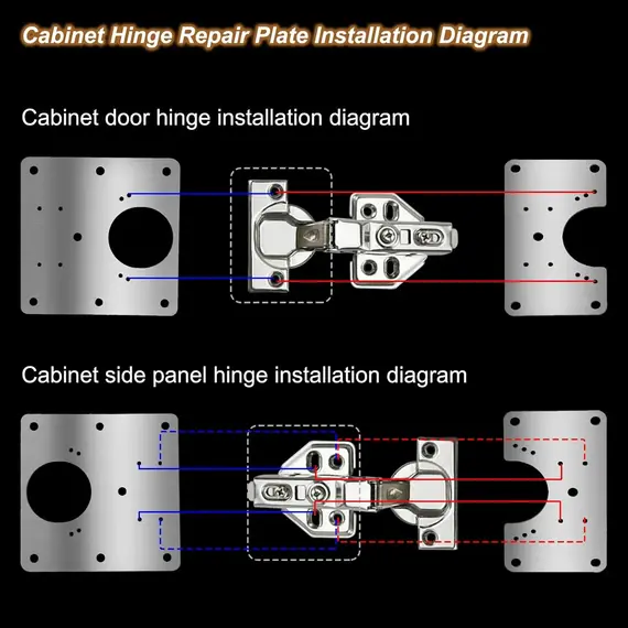2/12 Sets Hinge Repair Plate Kitchen Cabinet Door Hinges Mounting Plate with Screw Flat Fixing Brackets Furniture Hardware Tools
