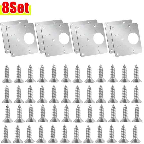 2/12 Sets Hinge Repair Plate Kitchen Cabinet Door Hinges Mounting Plate with Screw Flat Fixing Brackets Furniture Hardware Tools