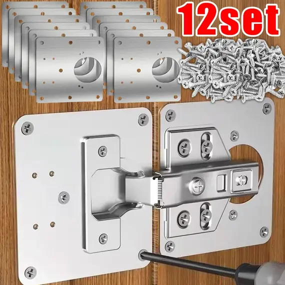 2/12 Sets Hinge Repair Plate Kitchen Cabinet Door Hinges Mounting Plate with Screw Flat Fixing Brackets Furniture Hardware Tools