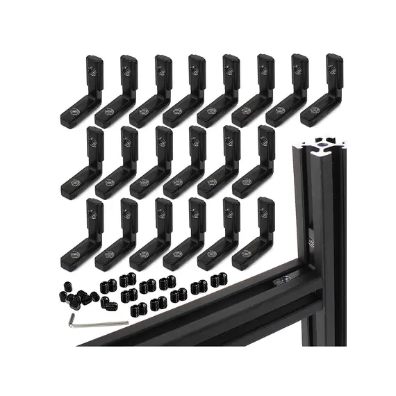 20pcs  Black 2020 Series L-Shape Interior Inside Corner Connector Joint Bracket with Screws for 20x20 Series Aluminum Extrusion