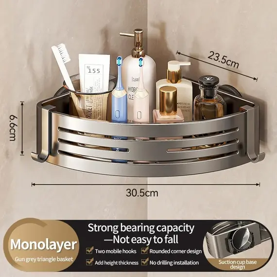 Suction Cup Perforation-Free Space Aluminum Bathroom Storage Shelf Bathroom Triangle Basket Wall Hanger Bathroom Corner Storage