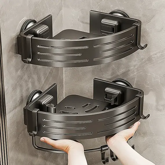 Suction Cup Perforation-Free Space Aluminum Bathroom Storage Shelf Bathroom Triangle Basket Wall Hanger Bathroom Corner Storage