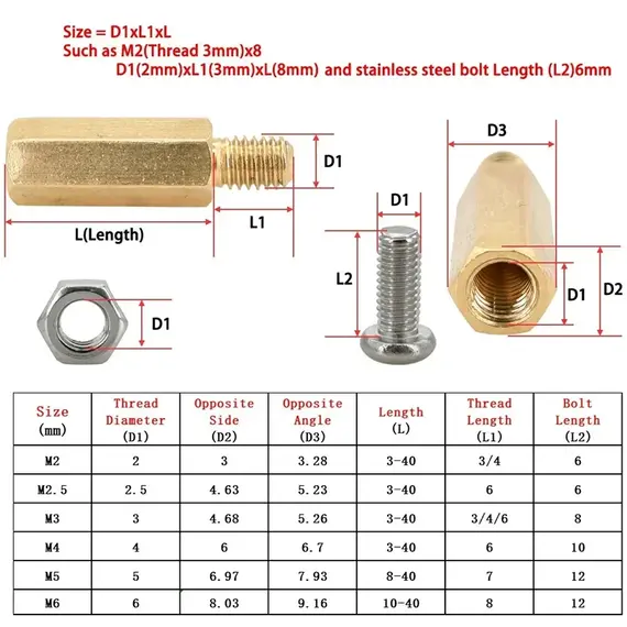 M2 M2.5 M3 M4 M5 Motherboard Standoffs Screws Nuts Kit for DIY Electronic PCB Circuit Hex Pillar Mount Male Female Brass Spacer