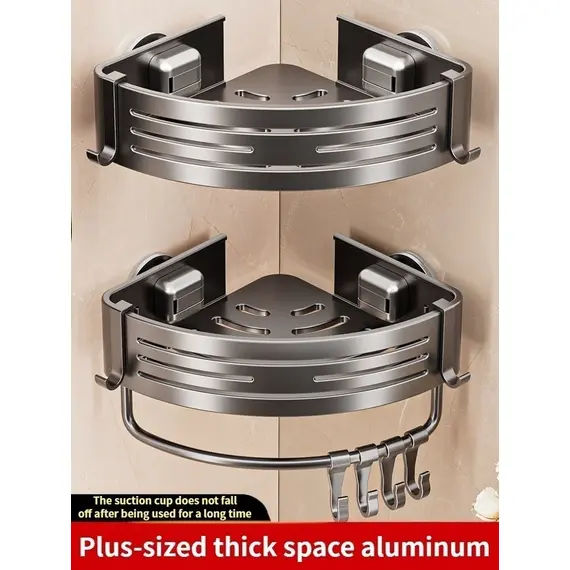 Suction Cup Perforation-Free Space Aluminum Bathroom Storage Shelf Bathroom Triangle Basket Wall Hanger Bathroom Corner Storage