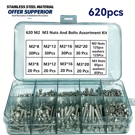 918pcs Nuts And Bolts Assortment Kit - M2, M3, M4, M5 Hex Head 304 Stainless Steel Bolts, Nuts, Flat Washers, And More