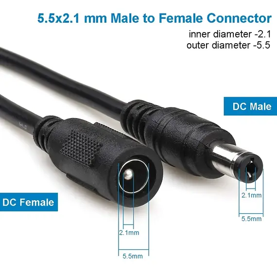 DC 12V Extension Power Cable Male To Female 2.1mm*5.5mm Connector Wire 0.5m 1m 2m 3m 5m 10m White Black Power Cord For LED CCTV