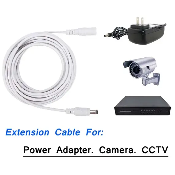 DC 12V Extension Power Cable Male To Female 2.1mm*5.5mm Connector Wire 0.5m 1m 2m 3m 5m 10m White Black Power Cord For LED CCTV