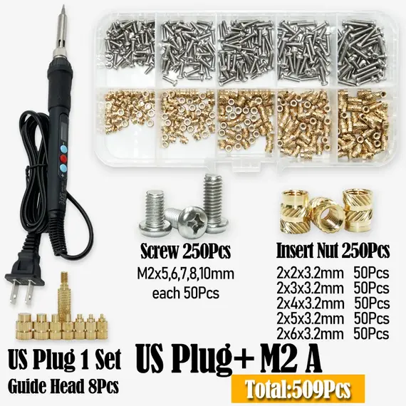 Heat Set Insert Soldering Iron Tip Head M2 M3 M4 Hot Melt Insets Nut Brass Screw Embedded Thread Insertion Kit Plastic 3d Print