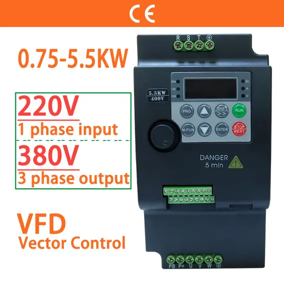 Input 220V to Output 380V VFD Variable Frequency Drive Converter Inverter 0.75/1.5/2.2/3.7/4/5.5 KW Motor Speed Controller