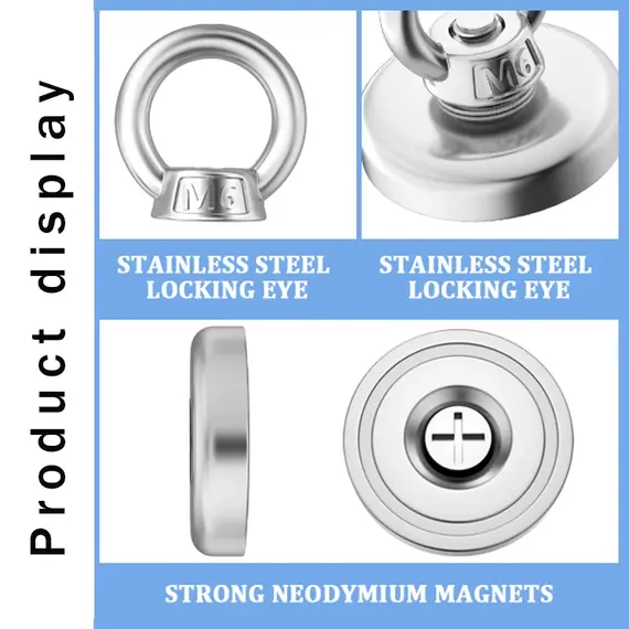 Super Strong Neodymium Fishing magnet Hooks N52 Heavy Duty magnet with Countersunk Hole Eyebolt 16-42mm Salvage Searcher Magnets
