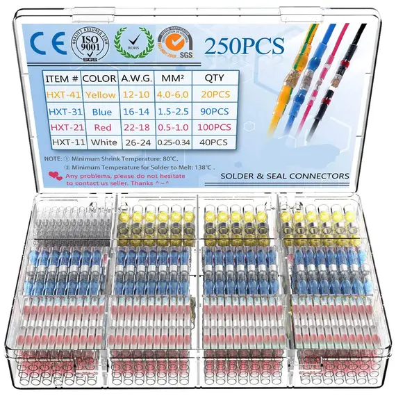 1 Set, Heat Shrink Connectors, Waterproof Insulated Electrical Crimp Wire Connectors, Splice Terminal For Automotive Marine Boat
