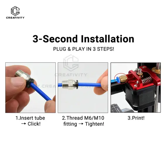 Creativity 3D PC4-M6 PC4-M5 PC4-01 PC6-01 Pneumatic Straight Connector Part Bore 4mm PTFE Tube Filament M6 Feed Fitting Coupler