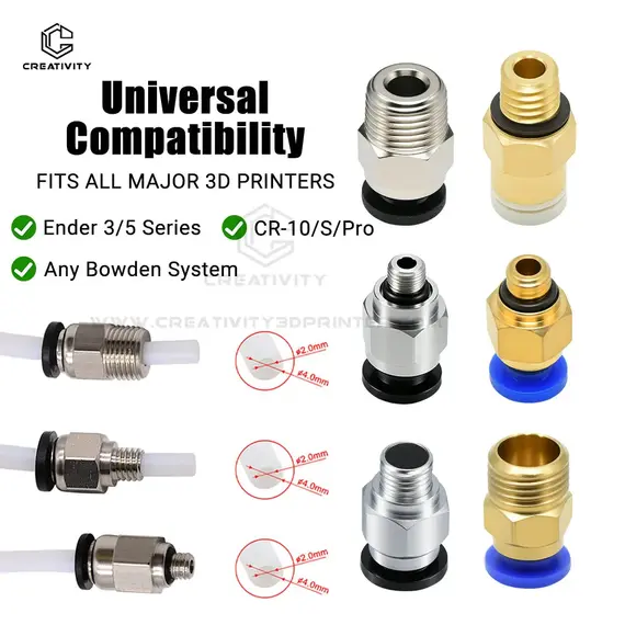 Creativity 3D PC4-M6 PC4-M5 PC4-01 PC6-01 Pneumatic Straight Connector Part Bore 4mm PTFE Tube Filament M6 Feed Fitting Coupler