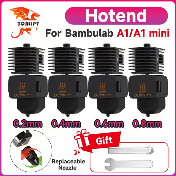 Hotend Kit For Bambu Lab A1/A1 Mini High Flow 0.2/0.4/0.6/0.8mm Hardened Steel Nozzle Quick Swap Hot End Assembly Replacement