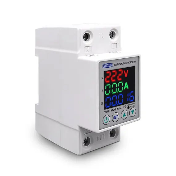 Din Rail 230V Adjustable Over and Under Voltage Protective Device Protector Relay Monitor Current Limit TOMZN 40A 60A 80A 100A