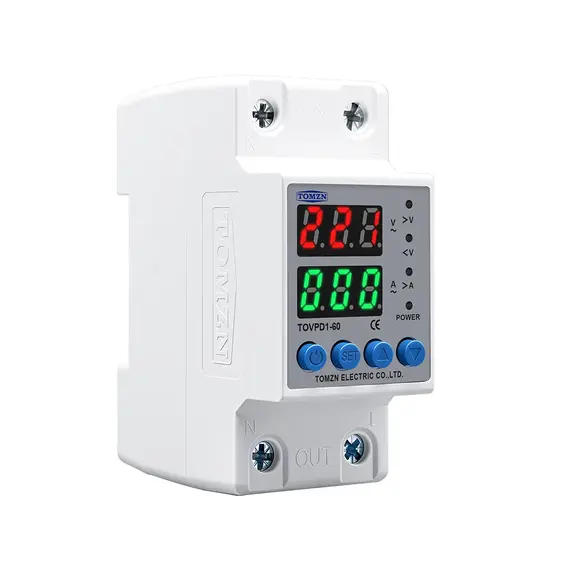 Din Rail 230V Adjustable Over and Under Voltage Protective Device Protector Relay Monitor Current Limit TOMZN 40A 60A 80A 100A