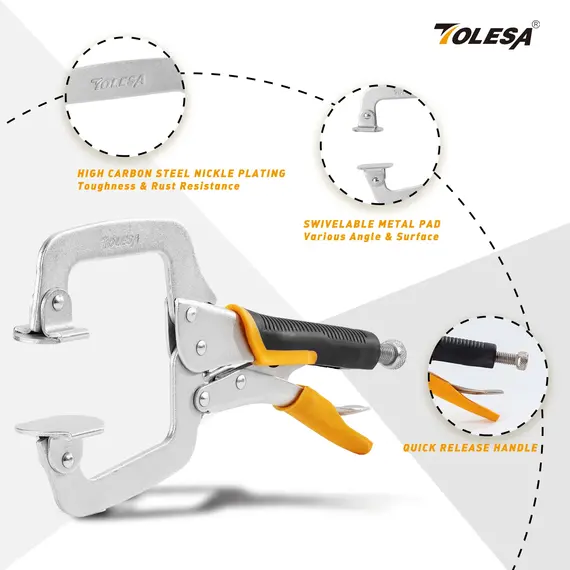 TOLESA 1Pc 6 Inch Pocket Hole Jig Clamp,Face Clamp With Swivel Pads,Heavy Duty C Clamp,for Pocket Hole Joinery Cabinet Carpentry