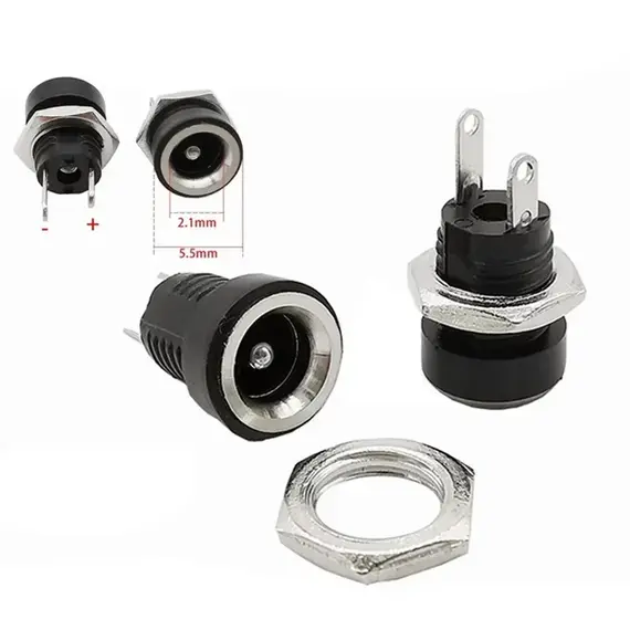 10/50PCS 5/10Pcs DC Power Supply Jack Socket Female Panel Mount Connector 5.5 2.1mm Plug Adapter 5.5x2.1 DC-022B