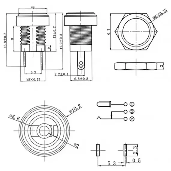10/50PCS 5/10Pcs DC Power Supply Jack Socket Female Panel Mount Connector 5.5 2.1mm Plug Adapter 5.5x2.1 DC-022B