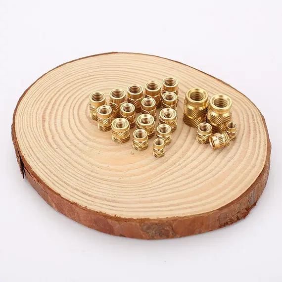 Brass Hot Melt Inset Nuts Heating Molding Copper Thread Inserts Nut SL-type Double Twill Knurled Injection Brass Nut M2M3 100Pcs