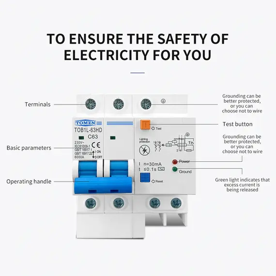 TOMZN Residual Current Circuit Breaker Main Switch With Surge Protector RCBO MCB With Lightning Protection SPD
