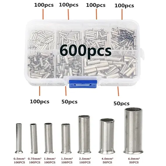600/700pcs Bare Terminal Tubular Wire End Ferrules Mix Size Uninsulated Cable Sleeves Simple  for Wire Connection Pin Crimp