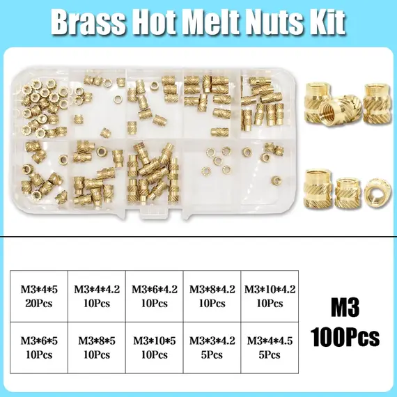 Brass Insert Nut and Stainless Steel Screw Kit M2 M3 M4 Threaded Heat Set Inserts Printing 3D Copper Hot Melt Nuts Machine Bolt