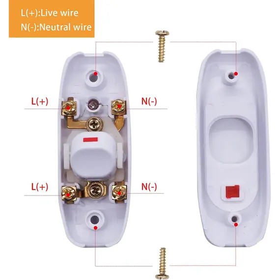 Appliance Inline Cord Switch Black/white AC 250V 10A Heavy Duty Thru Switch On Off Lamp Bulb Wall Line Control Switch