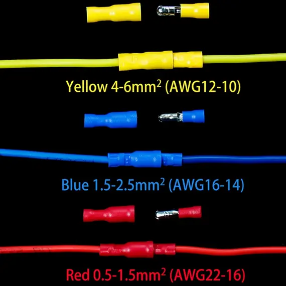 100-150pcs Box-Packed,Butt Crimping Terminal,Bullet Type Lnsulated Electrical Connector,Female and Male Wire Connector,Brass