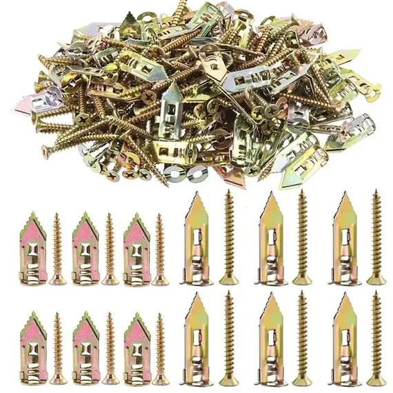 100/50set Self Tapping Screws Self Drilling Anchors Screws Drywall Anchors Easy Application for Gypsum Plasterboard Dowel