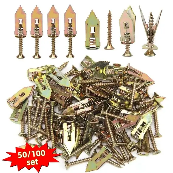 100/50set Self Tapping Screws Self Drilling Anchors Screws Drywall Anchors Easy Application for Gypsum Plasterboard Dowel