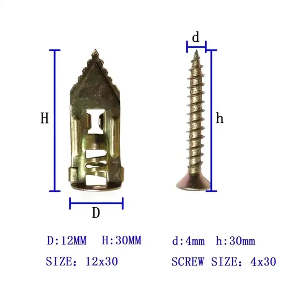100/50set Self Tapping Screws Self Drilling Anchors Screws Drywall Anchors Easy Application for Gypsum Plasterboard Dowel
