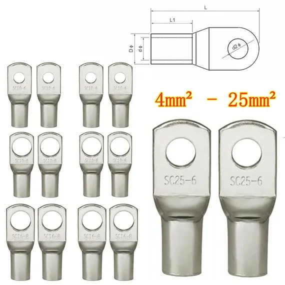 20PCS 4-25mm Assortment Tinned Copper Lugs Ring Crimp Terminals Battery Wire Welding Cable Connectors Kit