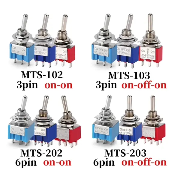 10pcs MTS-102 103 MTS-202 203 Toggle Switch 6A 125VAC On SPDT 6mm Mini Switch DPDT Off Waterproof Cap