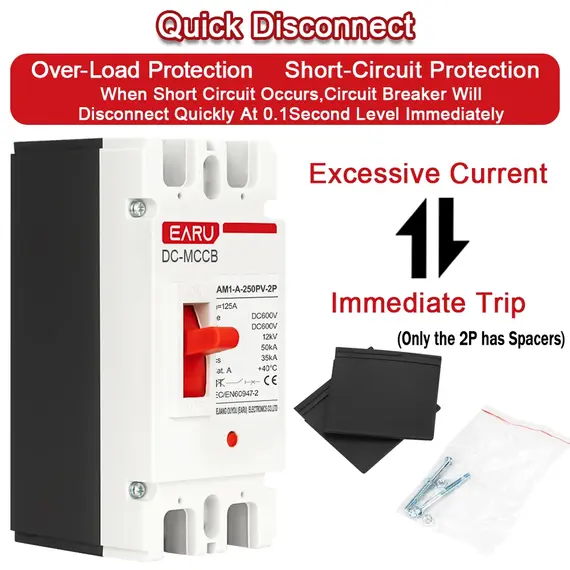 EARU 1P 2P DC Solar Molded Case Circuit Breaker MCCB Overload Protection Switch Protector Solar Photovoltaic PV Battery Isolator