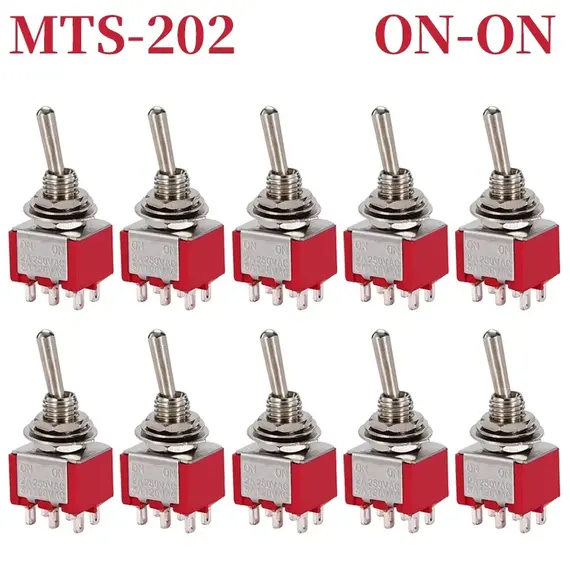 10pcs MTS-102 103 MTS-202 203 Toggle Switch 6A 125VAC On SPDT 6mm Mini Switch DPDT Off Waterproof Cap