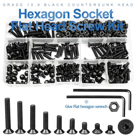 NINDEJIN hex hexagon socket countersunk head screw kit m2 m2.5 m3 m4 m5 m6 carbon steel flat head bolt and nut screw set
