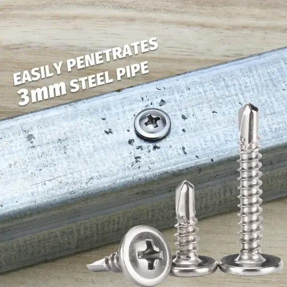 210pcs/410 Stainless Steel Cross Head Washer Self Drilling Screws, M4.2 Large Flat Head Self Tapping Self Drilling Screws, Self