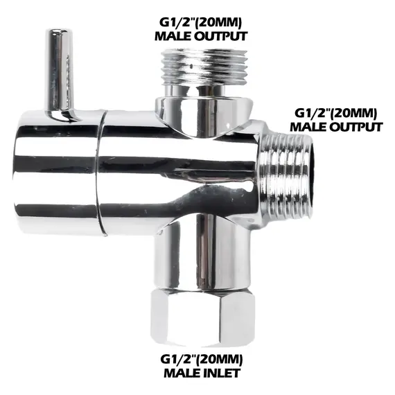 G1/2in 3 Way Diverter Valve T-Adapter Converter For Shower Brass Water Tap Connector Bathroom Faucet Water Separator