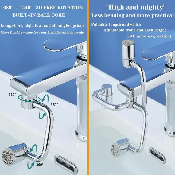 2/1Pcs 1080 Degree Swivel Stainless Steel Kitchen Faucet Extender Universal Dual Mode Bathroom Sink Accessories with Adapter